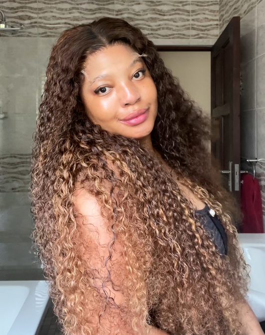 HIGHLIGHTED SPANISH CURL- Glueless Premium Raw Wig